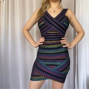 Herve Leger Bandage Bodycon Dress in
Vibrant Hues Bandage Dress Rainbow Sz S